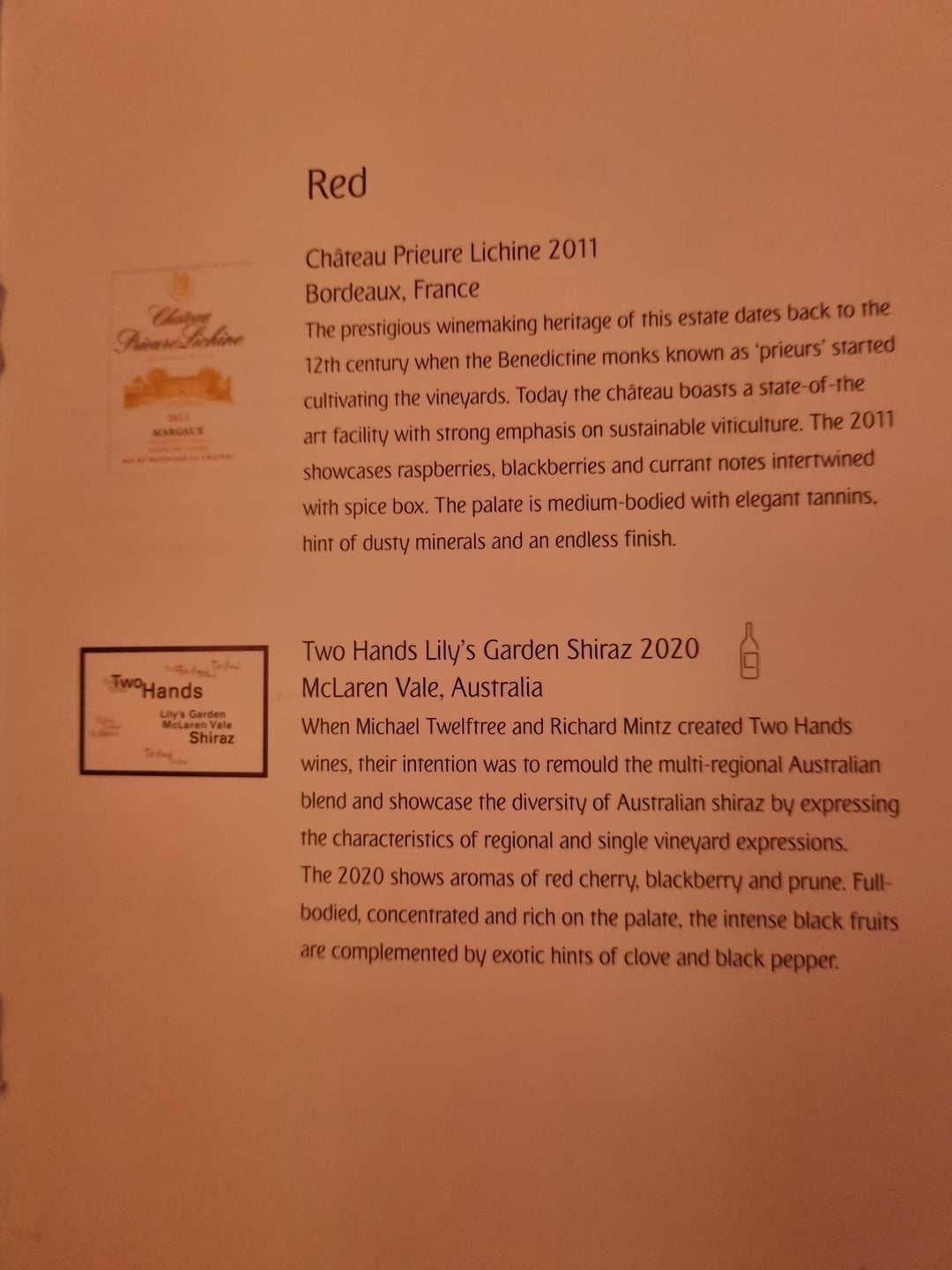 Emirates Business Class wine list Dining and Cooking