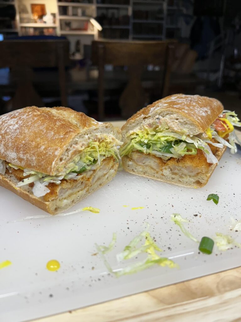 Shrimp with lobster spread on French