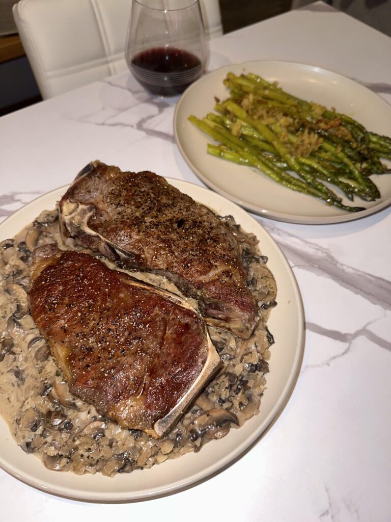 [homemade] Dry Aged NY Strip Steaks & Scallops