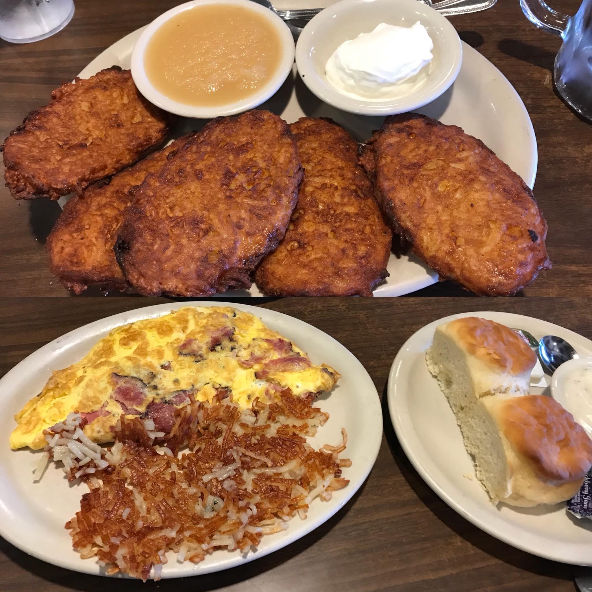 Latkes & the pastrami omelette at Cindi’s in Dallas, Texas Dining and Cooking