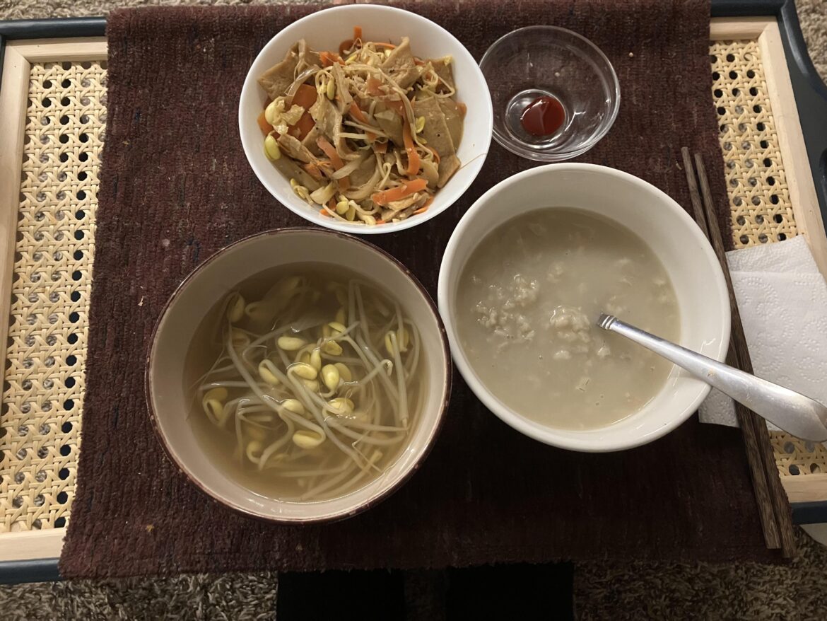 Hot dinner on the floor.