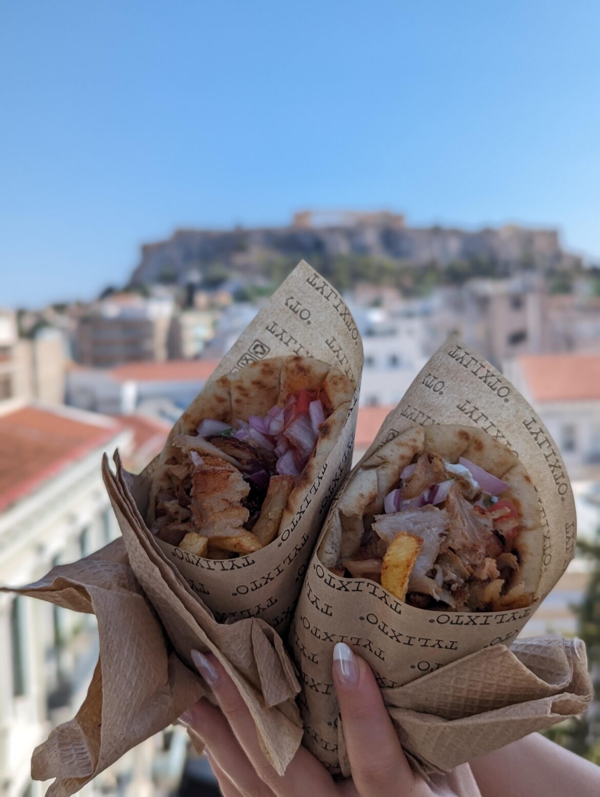 Gyros in Athens with chili oil