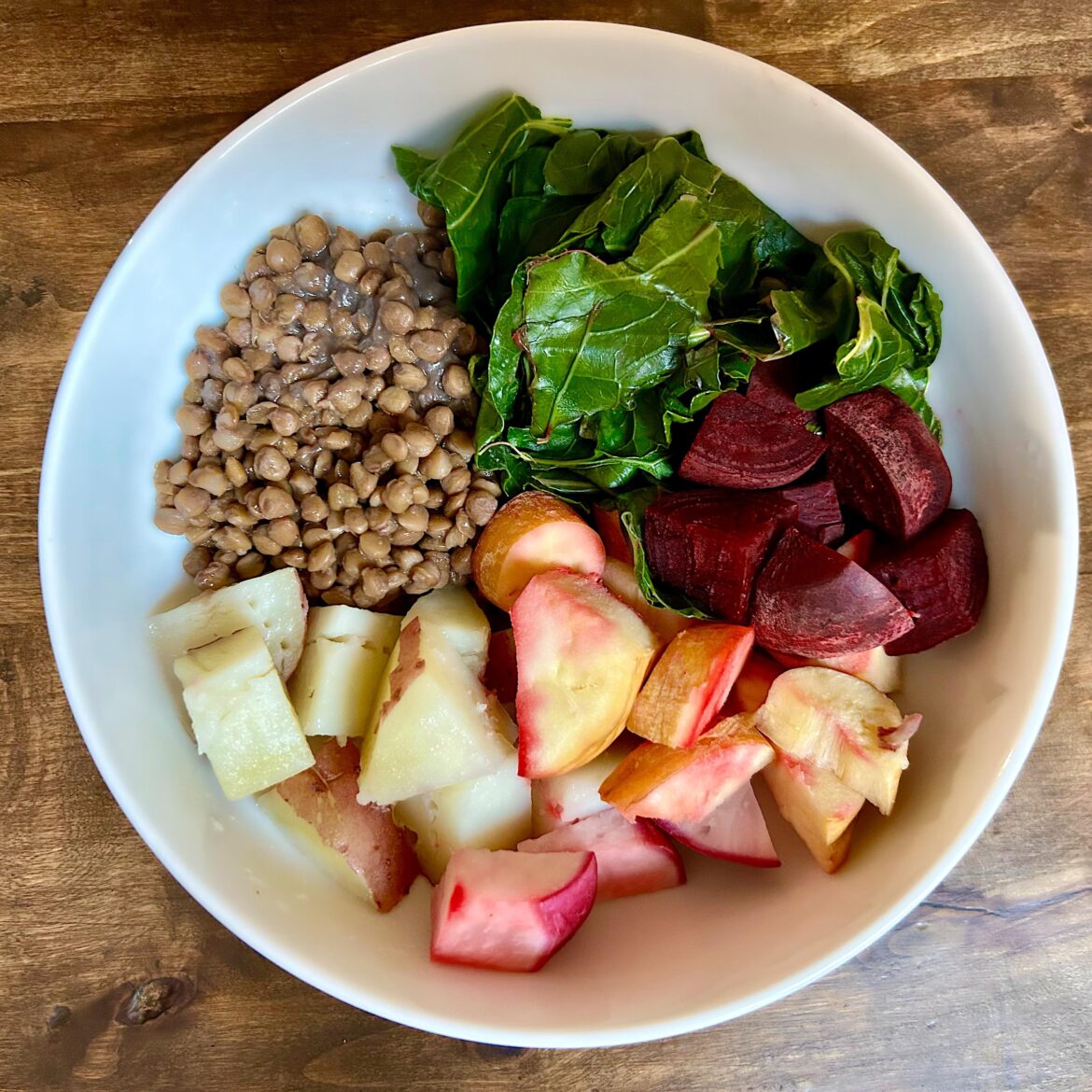 Root vegetables with lentils and collards sooo good