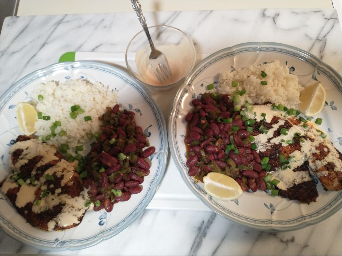 Cajun-Style Blackened Tilapia with Red Beans & Lemon Rice