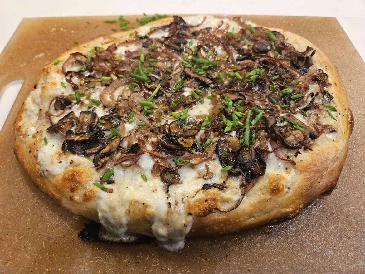 Mushroom & Garlic White Pizza with Hot Honey