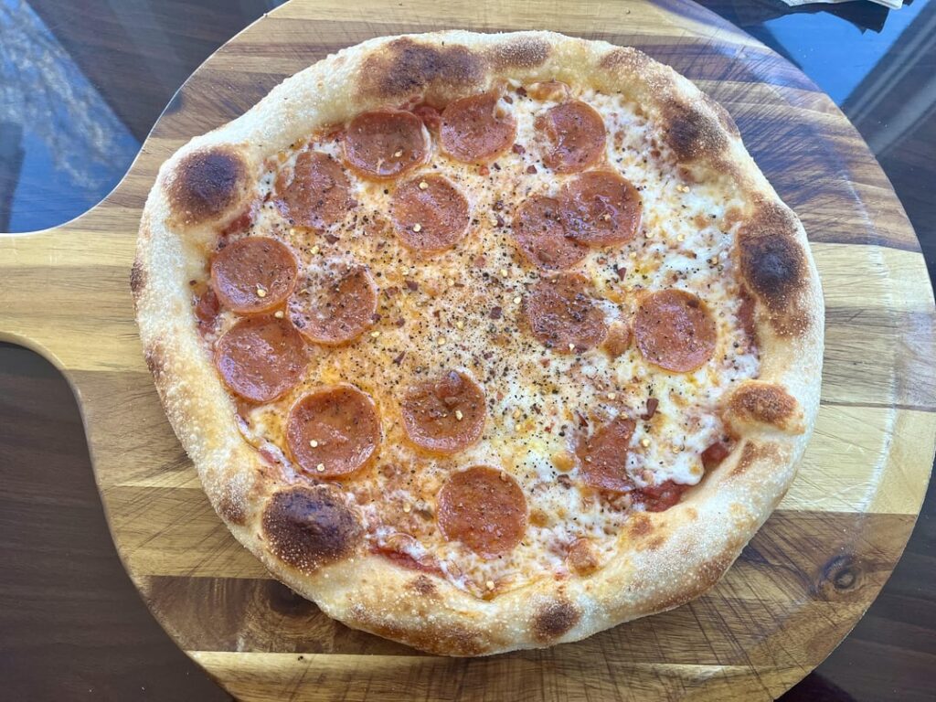 Pepperoni pizza baked in home oven with baking Steele! First time using Grande Cheese! It is Awesome!