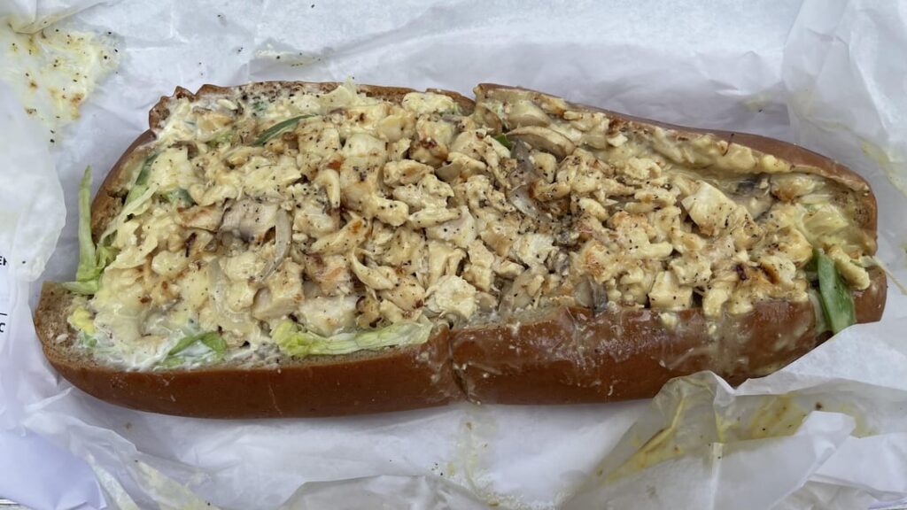 honey mustard chicken and philly cheese steak from hungry bear in miami