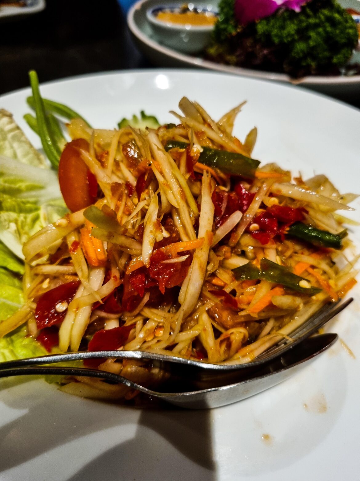 My local Thai food spot makes a proper "Thai spicy" papaya salad which I barely can handle.