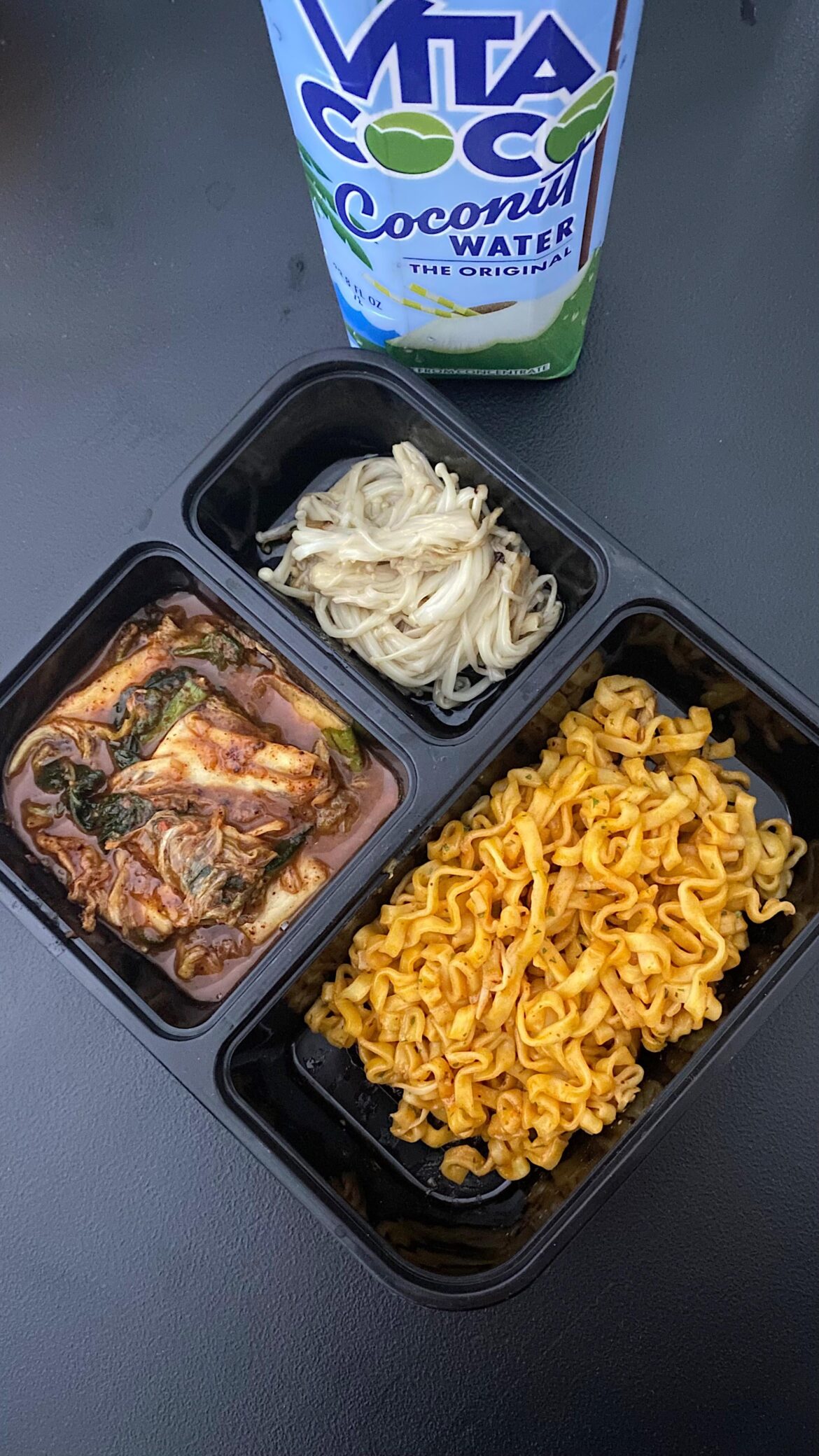 Buldak + kimchi + enoki mushroom.