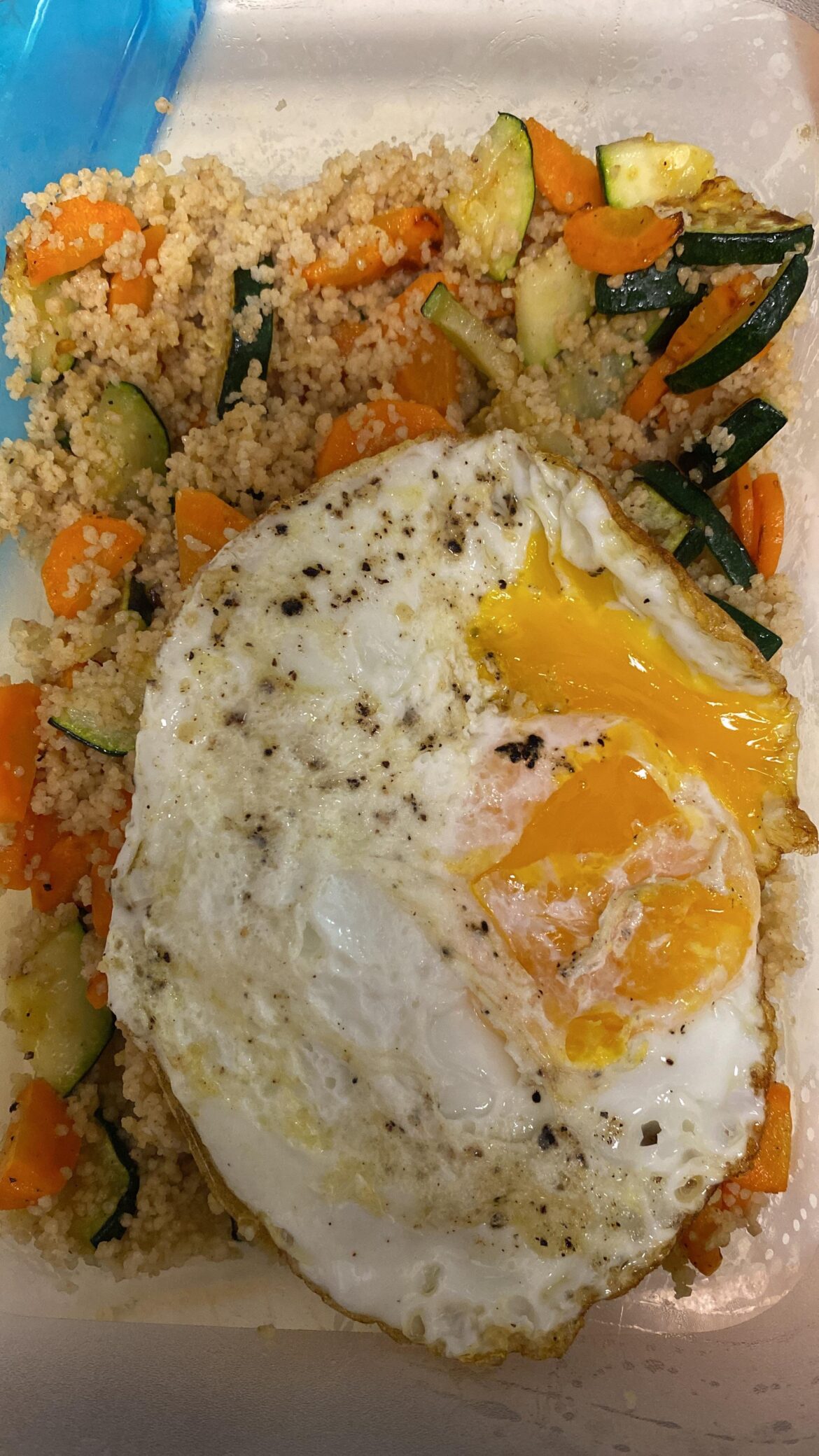 Couscous with veggies and a fried egg for tomorrow's lunch