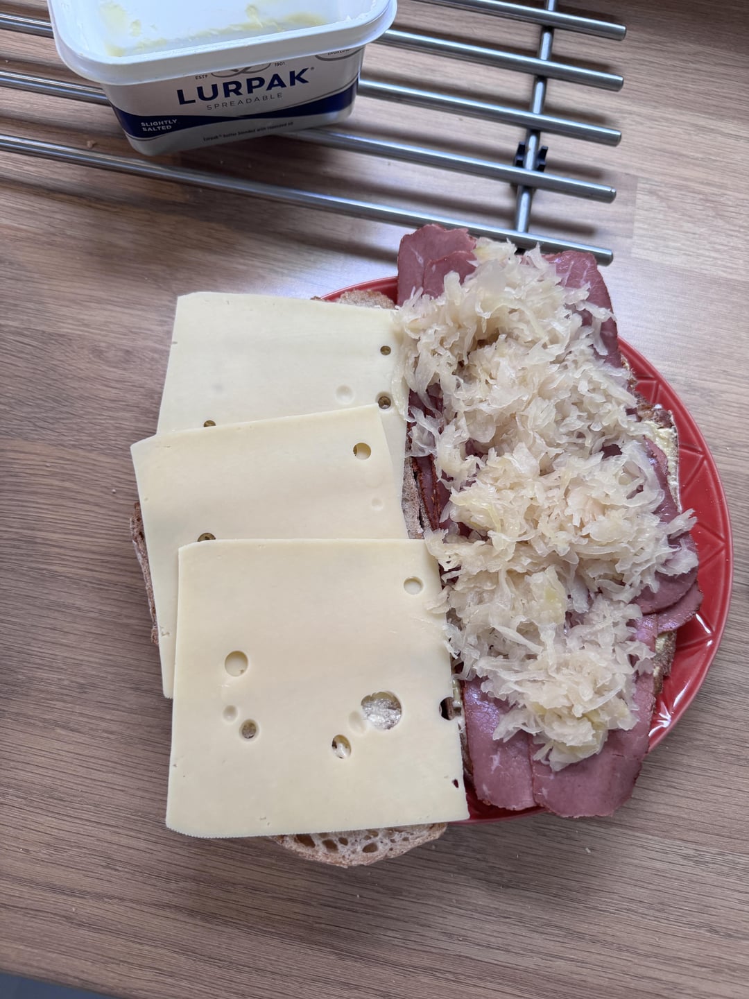 One pastrami and one salt beef Reuben. Wish the cheese melted more