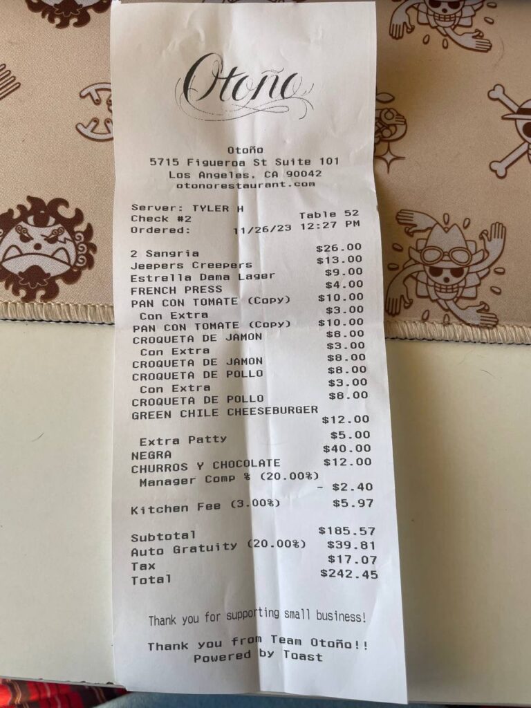 Can someone tell me how did Otono get their # for kitchen fee, auto gratuity, and tax? My # is not adding up