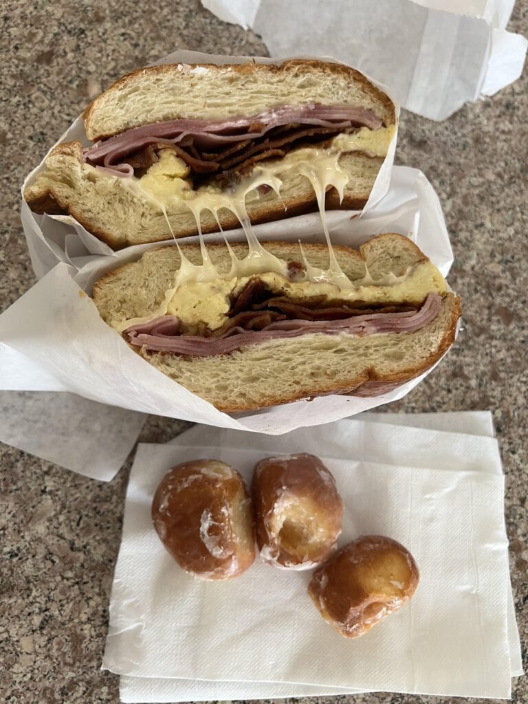 Donut shop breakfast sandwich