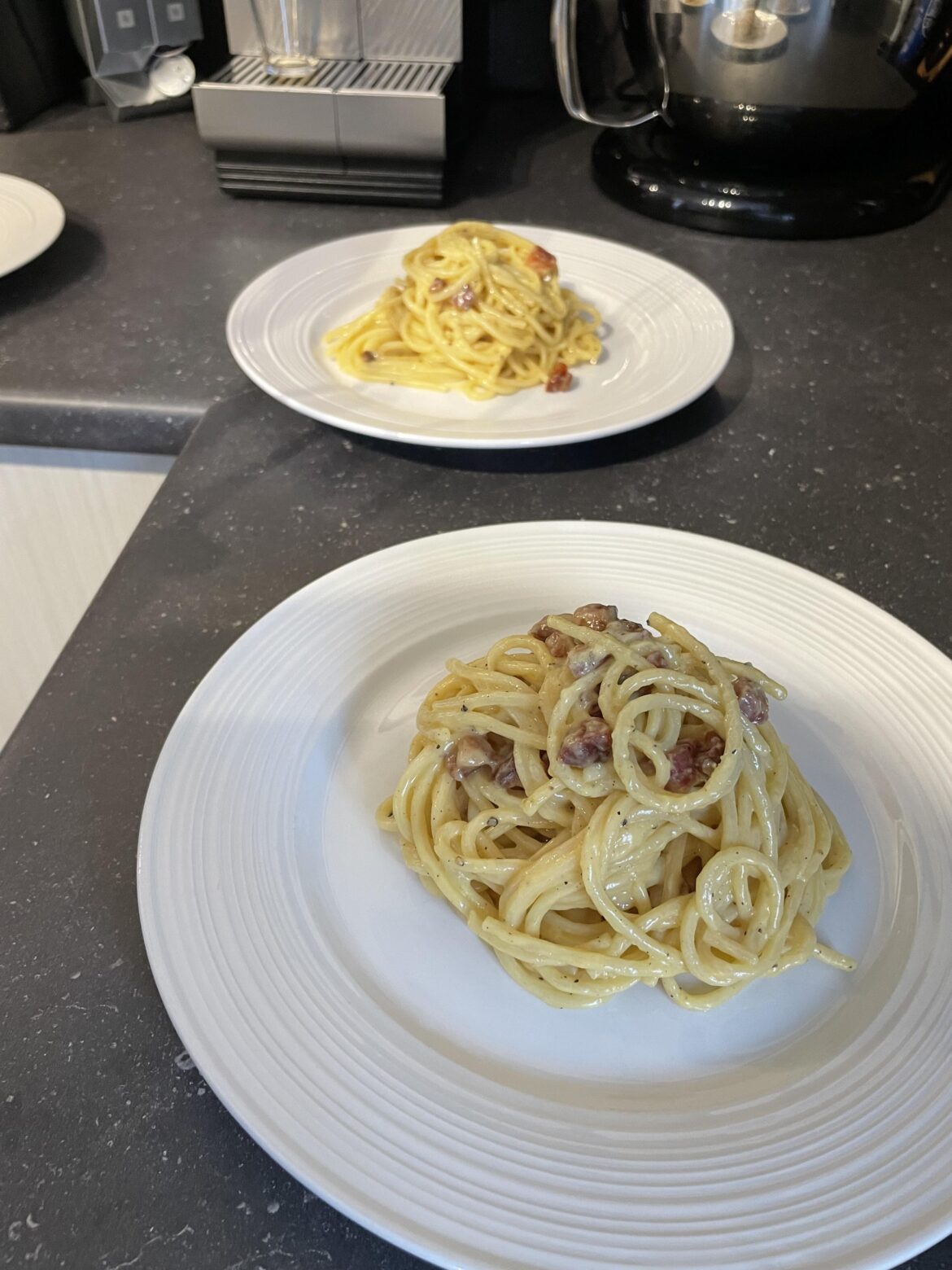 First time trying real carbonara. I think the sauce was too thick, what do you think?