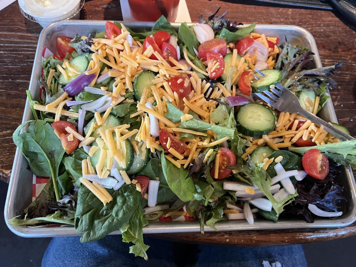 A baking sheet of salad