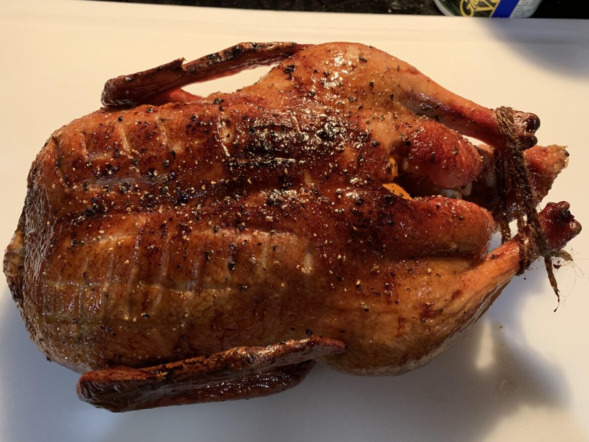 Tried smoking a duck for the first time, it turned out pretty tasty.