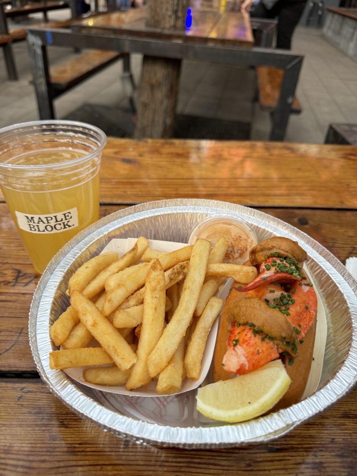 Lobster roll with uni add on + fries from Broad Street. Beer not included