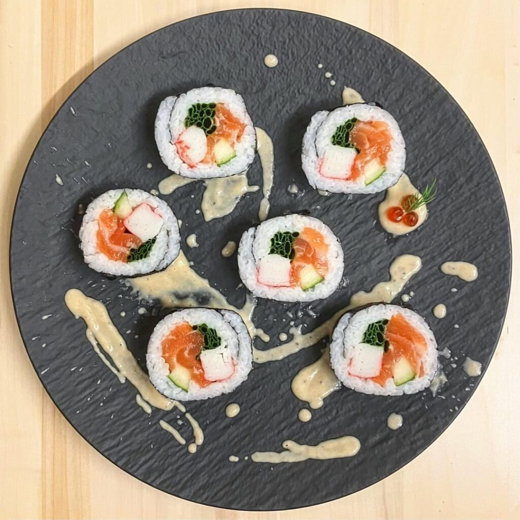 Classic Seafood Futomaki with a Crab & Passionfruit Purée