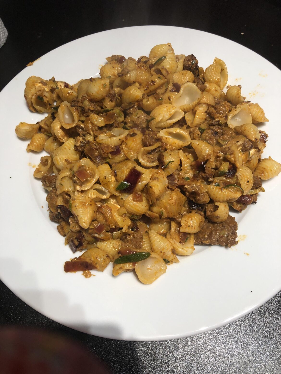 11/28/23: Penne with Beef & Zucchini Ragu (but with shells instead of penne)