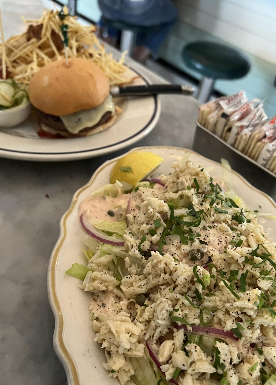Burger, fries and salad at Clark’s.