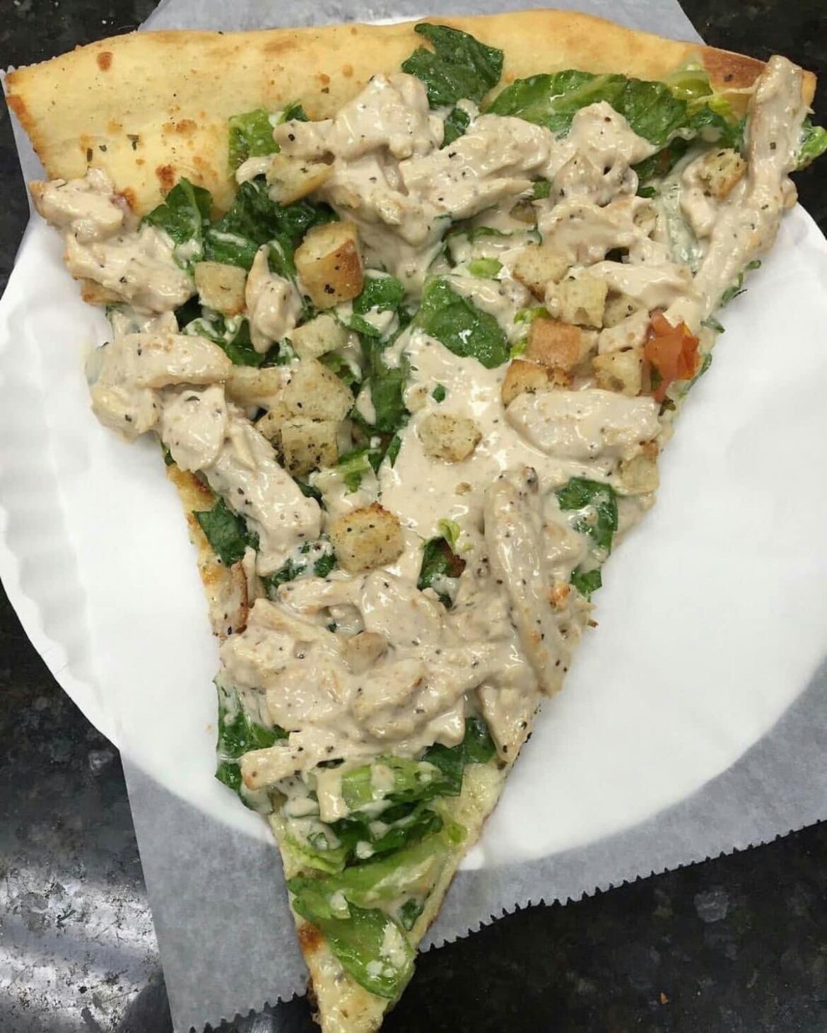 This is so cursed (Chicken Caesar salad pizza)