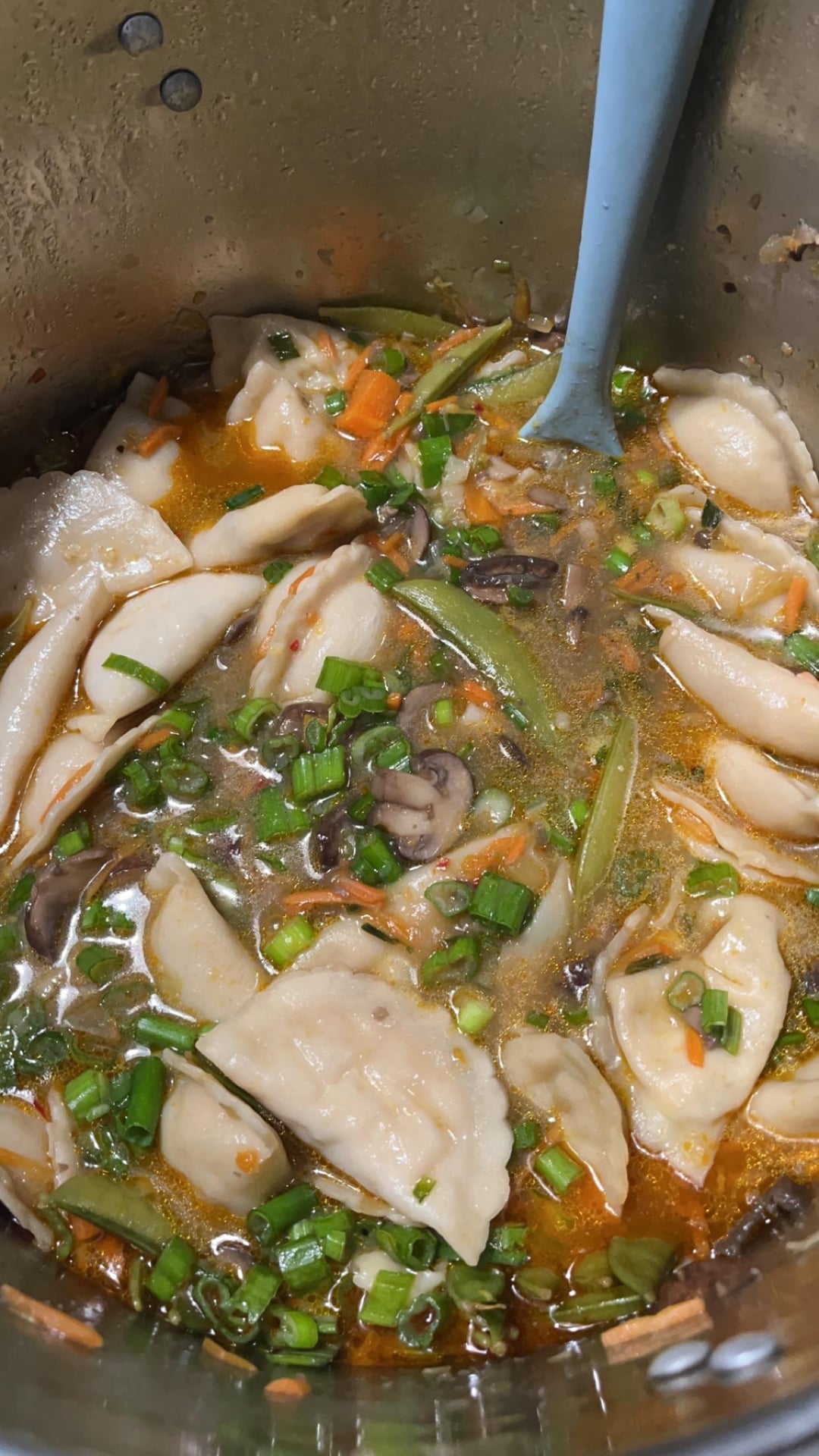 Trader joe s ginger miso soup with crunchy chili onion and dumplings