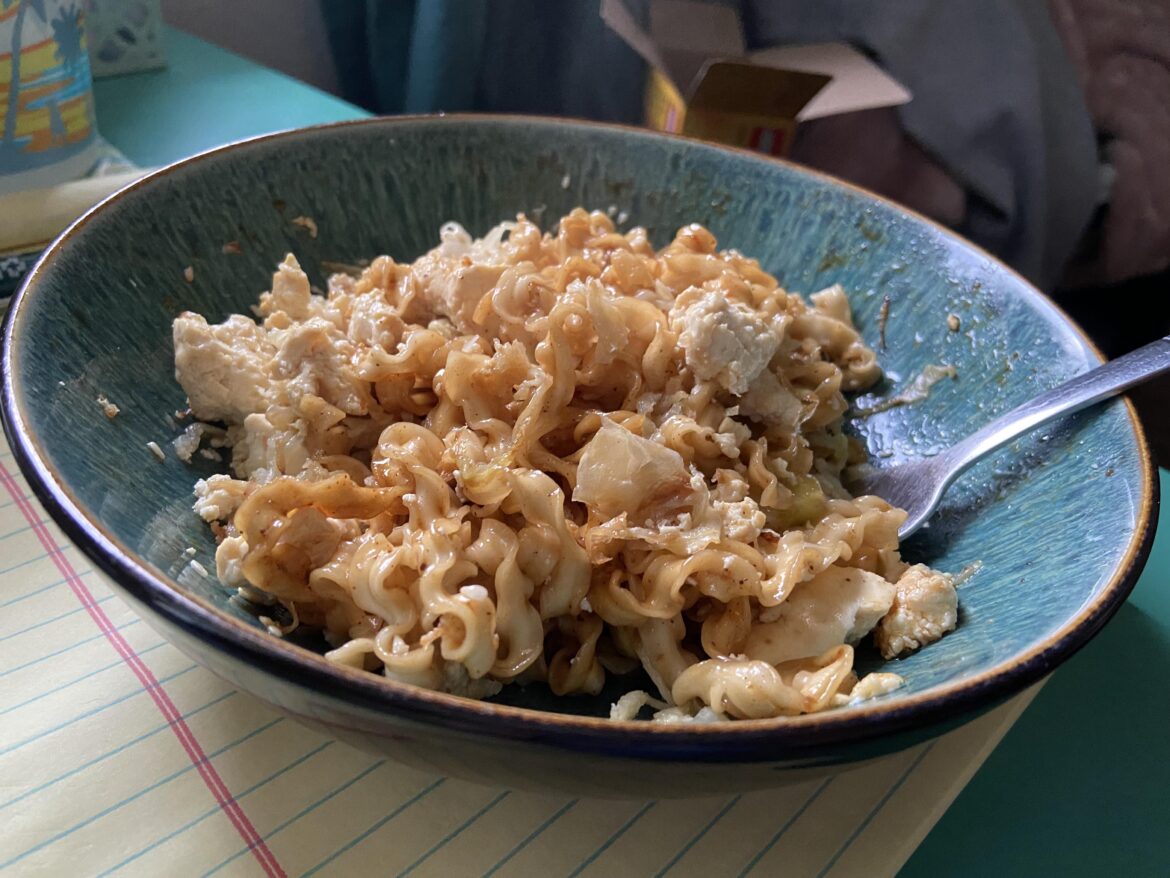 Recent lunch favorite about $10 for 4 servings: Trader Joe’s squiggly noodles with tofu and cabbage.