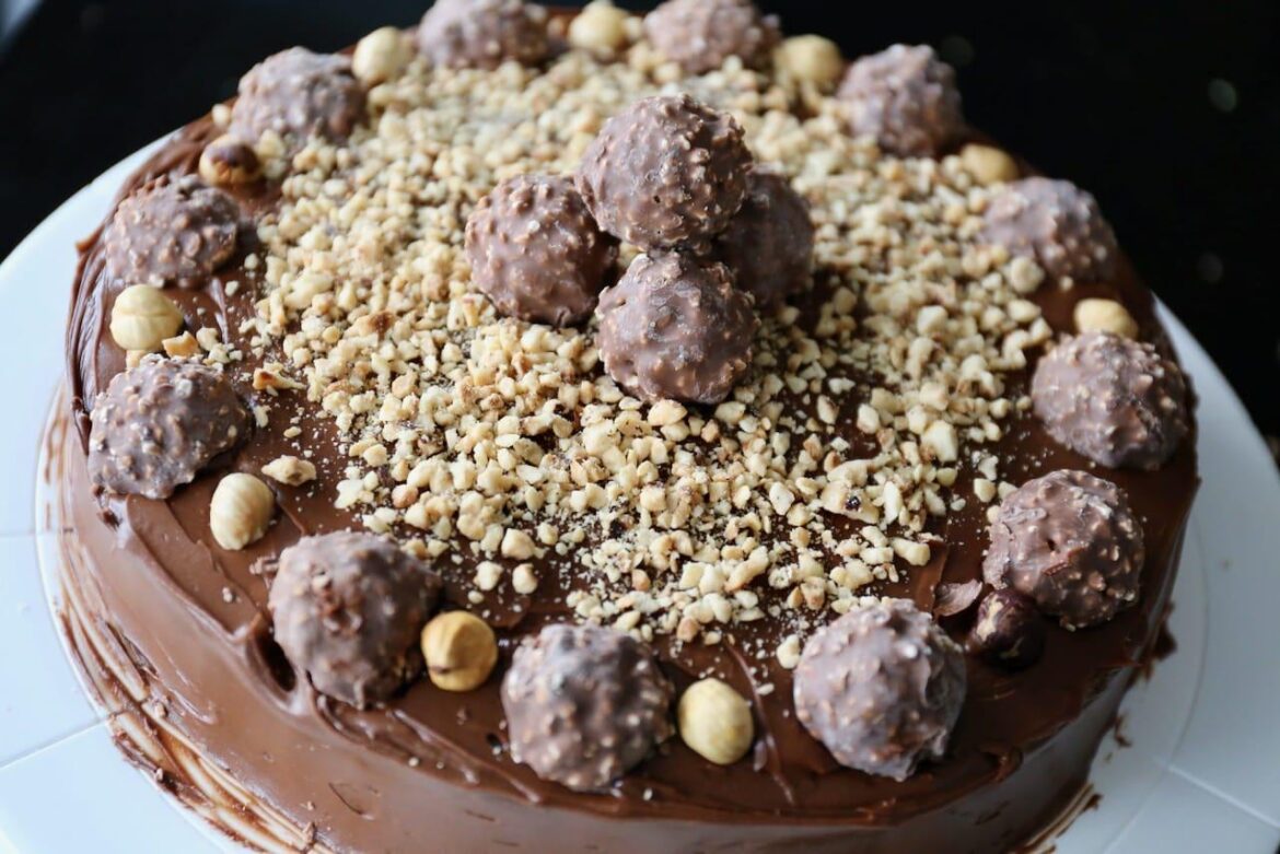 Festive Chocolate Hazelnut Ferrero Rocher Cake