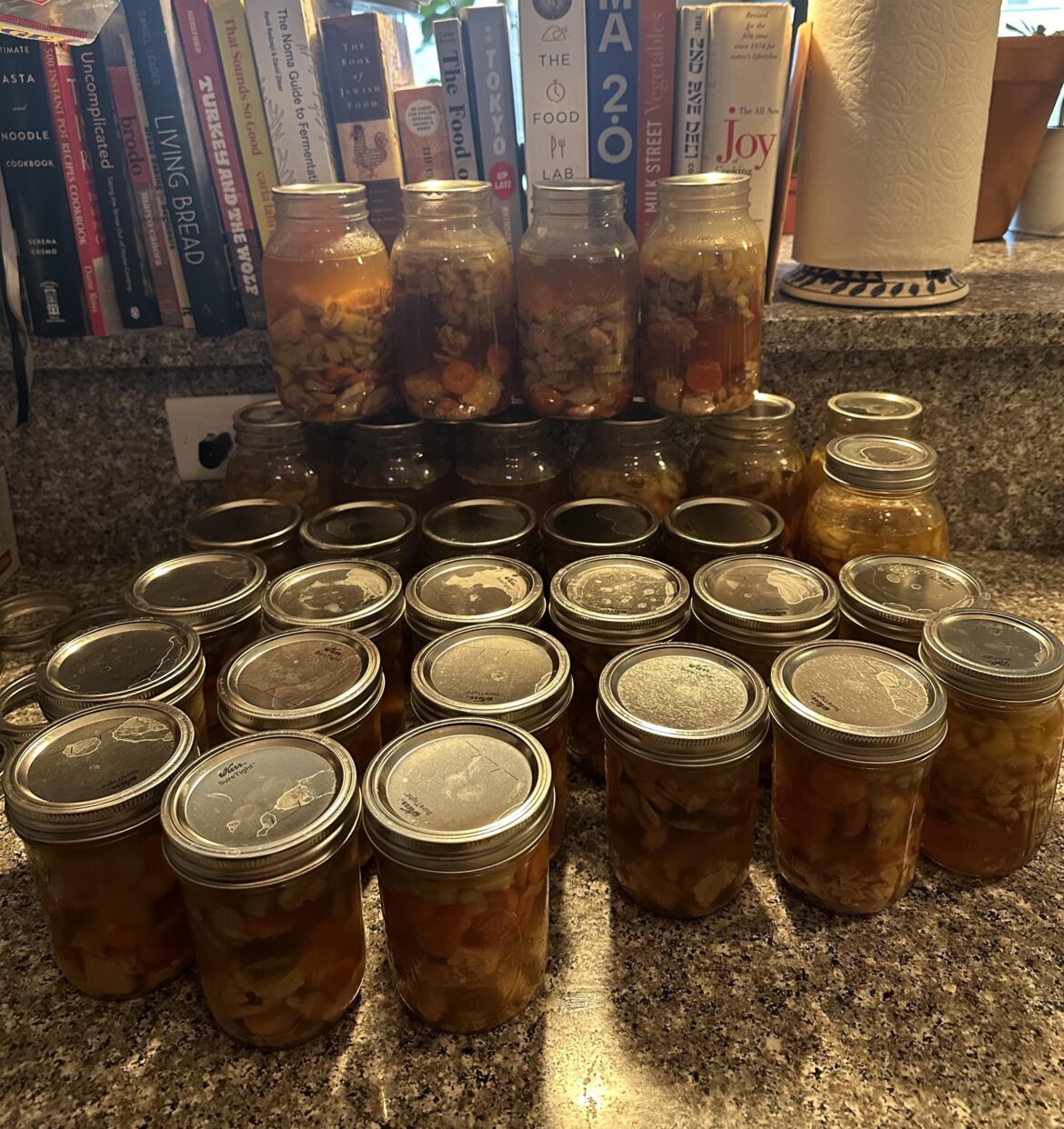 Turkey soup! My annual tradition at this point. All pressure canned following USDA soup guidelines. Turkey soup! My annual tradition at this point. All pressure canned following USDA soup guidelines.