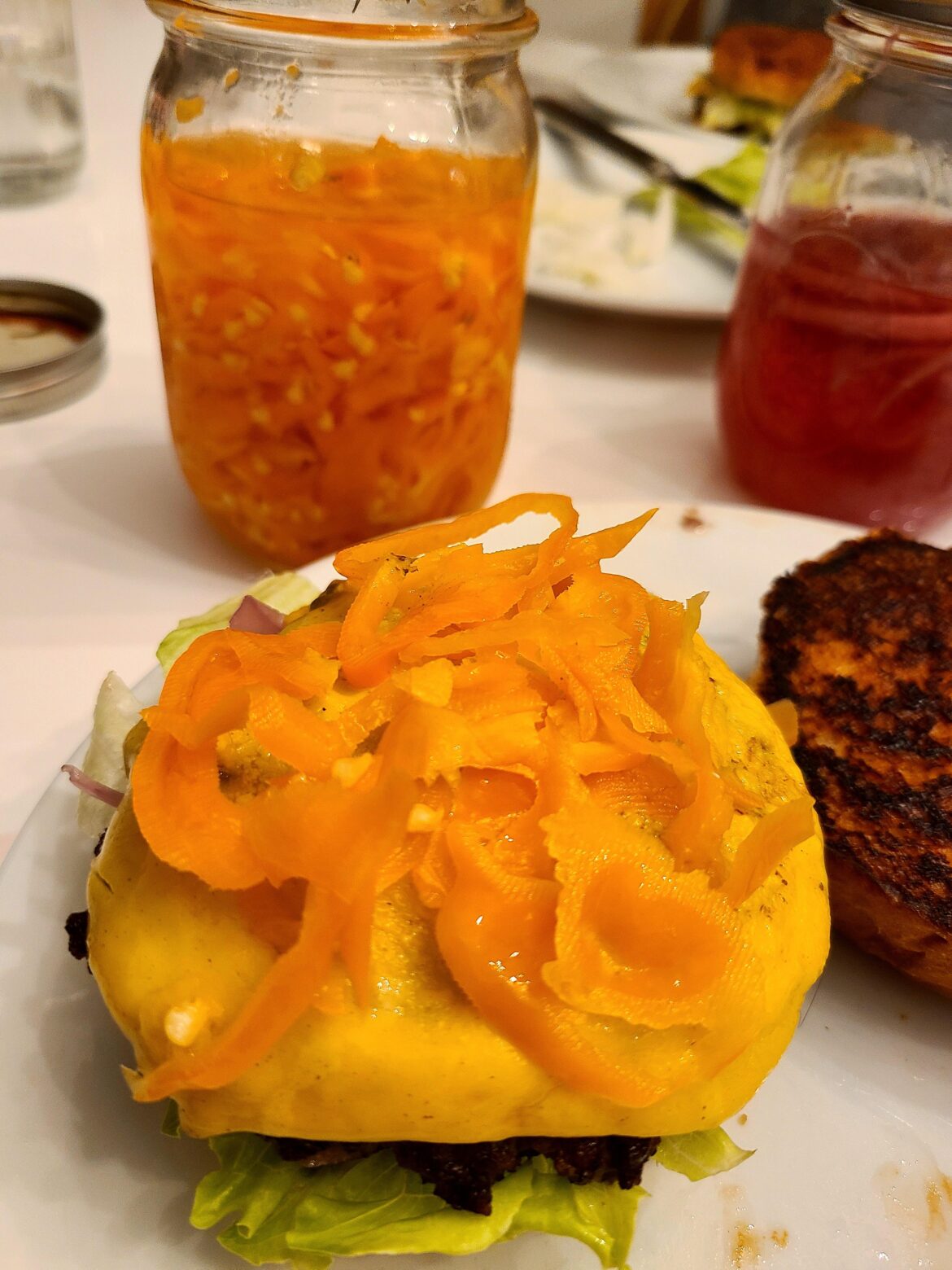 My favorite burger topping: pickled habeneros from the garden