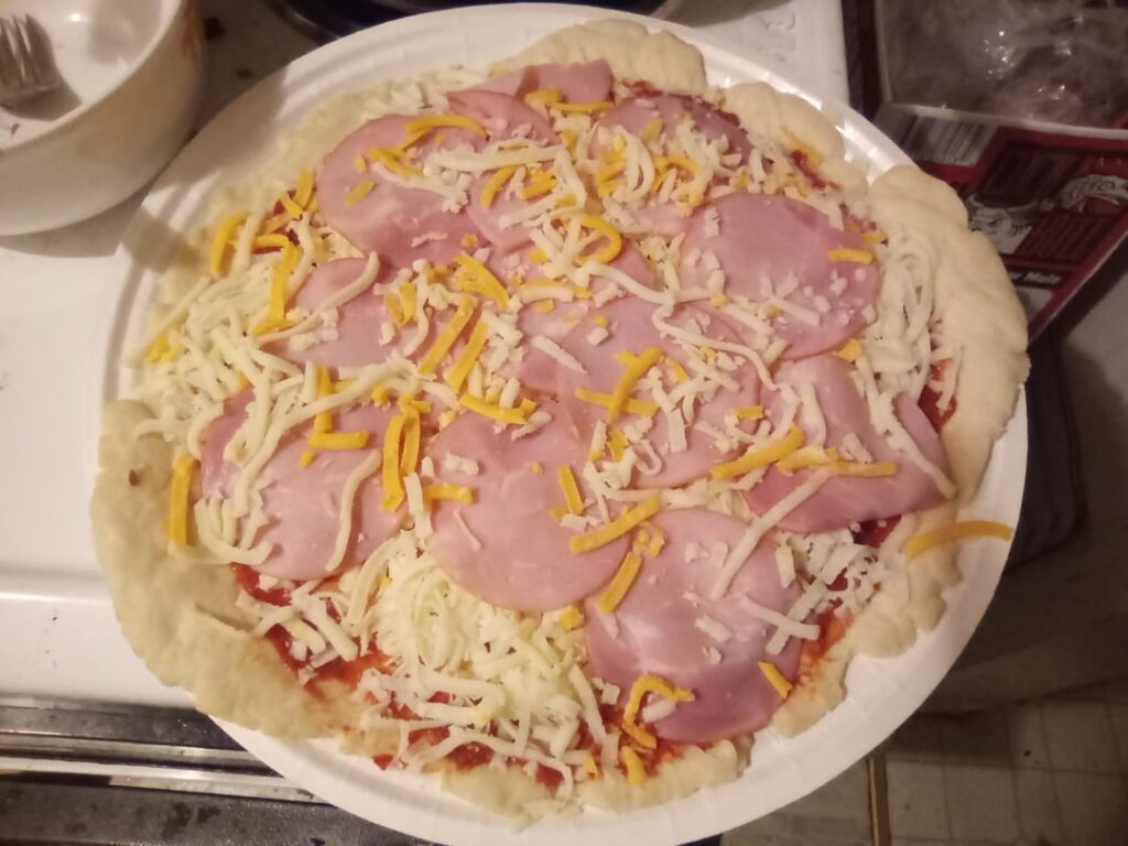 How the guys at Papa Murphy's made our pizza.