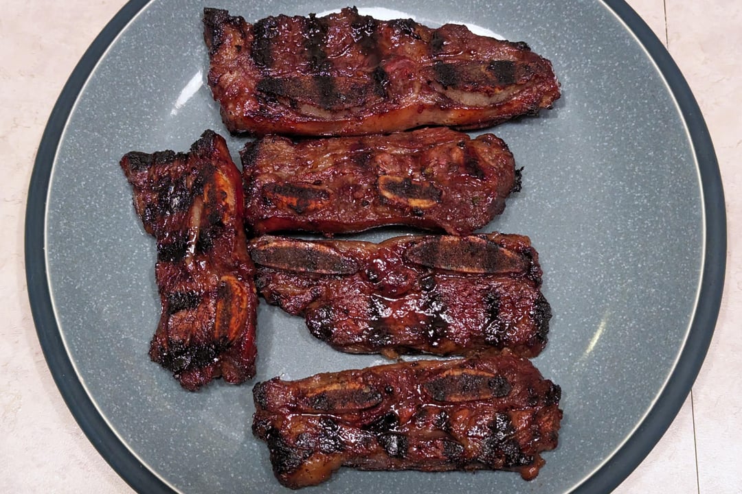 Thick cut kalbi / galbi beef & a lemon herb pepper pork rib chop from