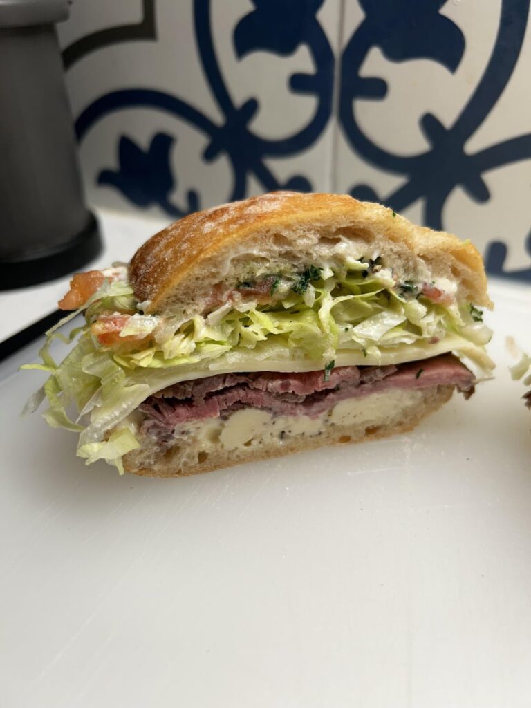 Prime top sirloin, provolone, blue cheese crumbles, baguette