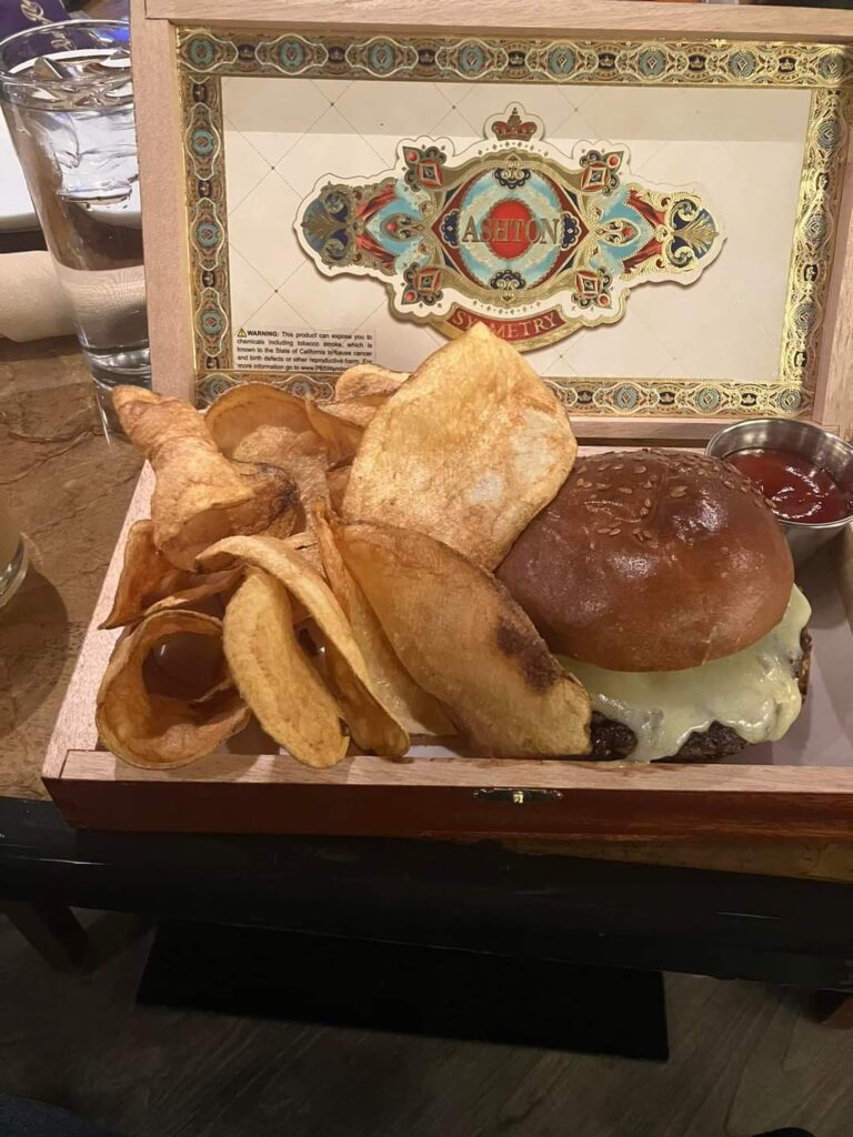 Not my picture but burger in a cigar box...