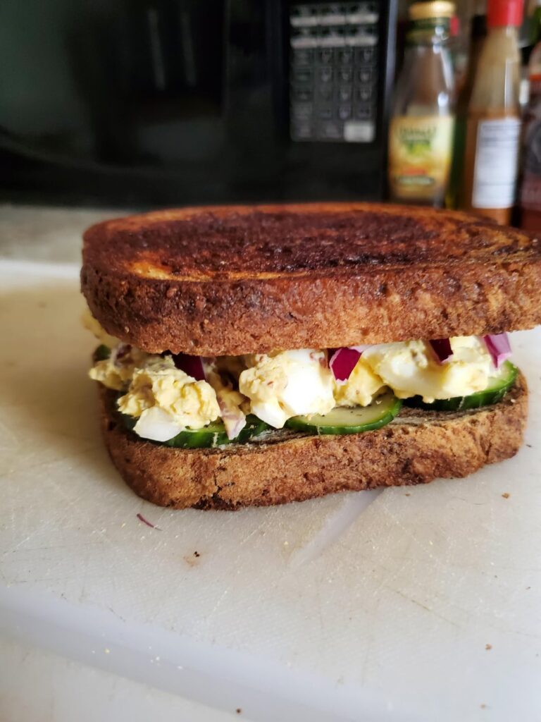 Egg Salad, Cucumber, Red Onion, on Toasted Rye Sammi