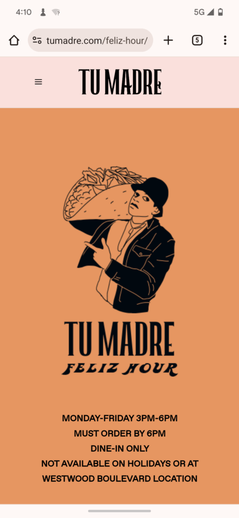 Tu Madre SM. No Friday HH Plus Surcharge Tu Madre SM. No Friday HH Plus Surcharge