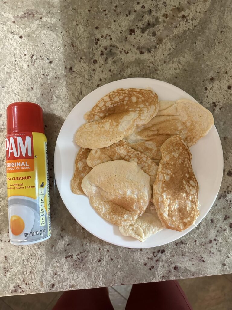 Oat Fiber (not oat bran) pancakes= 130 calories for entire recipe Oat Fiber (not oat bran) pancakes= 130 calories for entire recipe