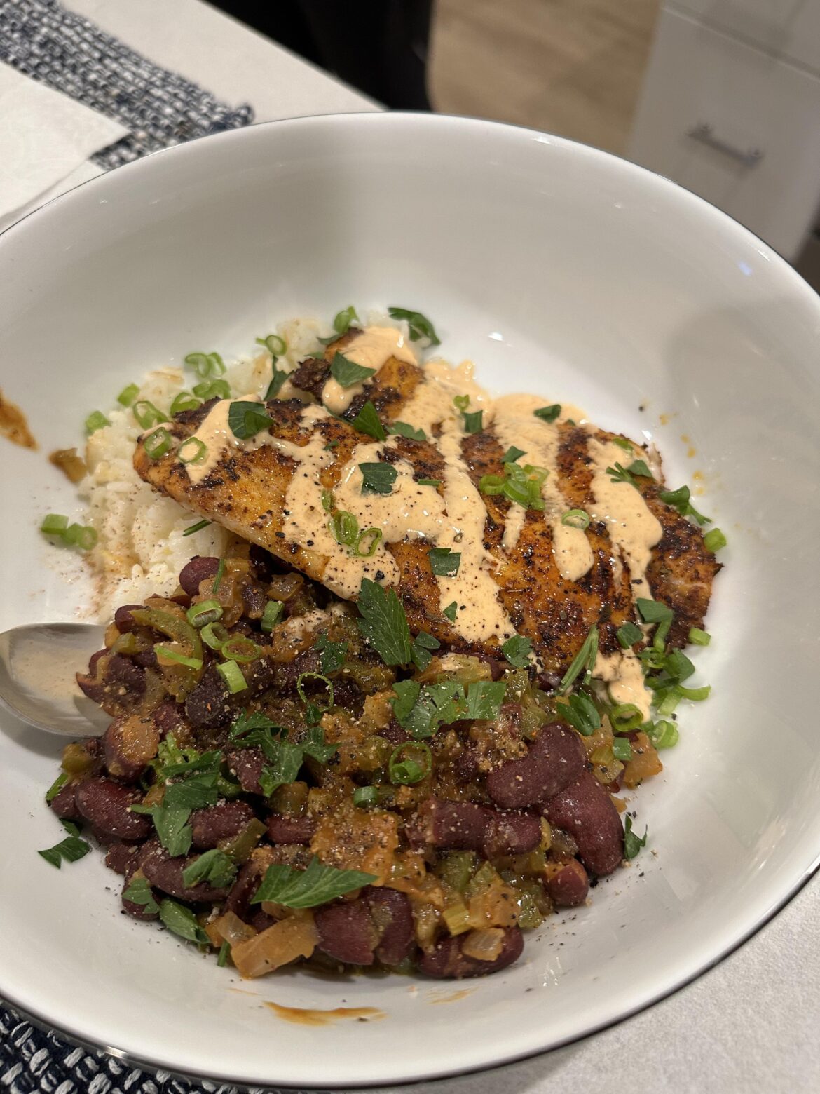 Blackened tilapia with red beans and rice