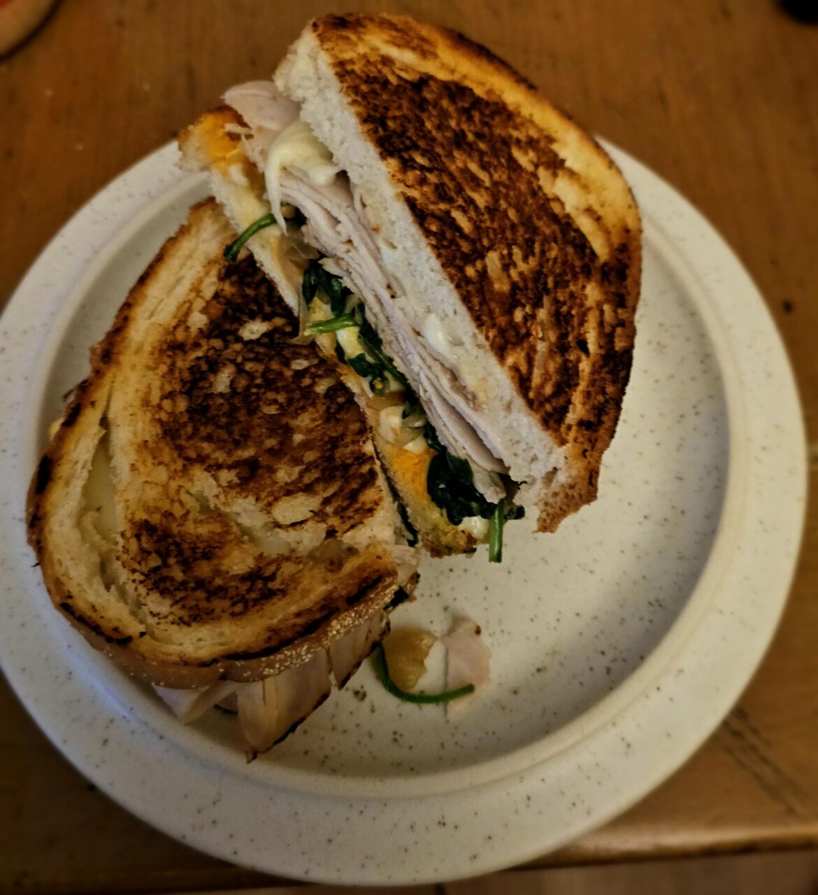 Turkey with sauteed spinach/shallots/garlic and muenster