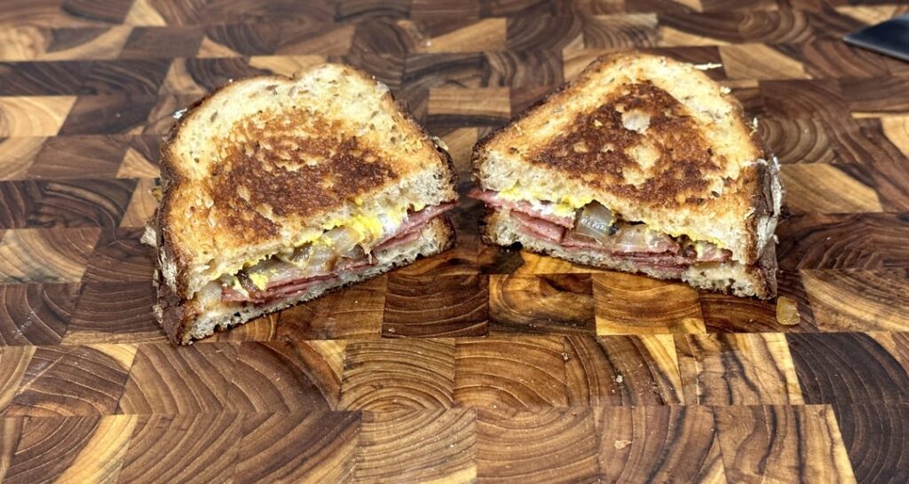 salami, onion, yellow mustard and vermont cheddar on rye
