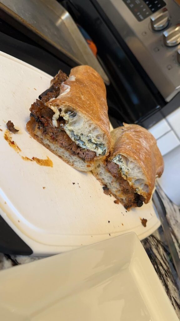 Braised beef sandwich on ciabatta