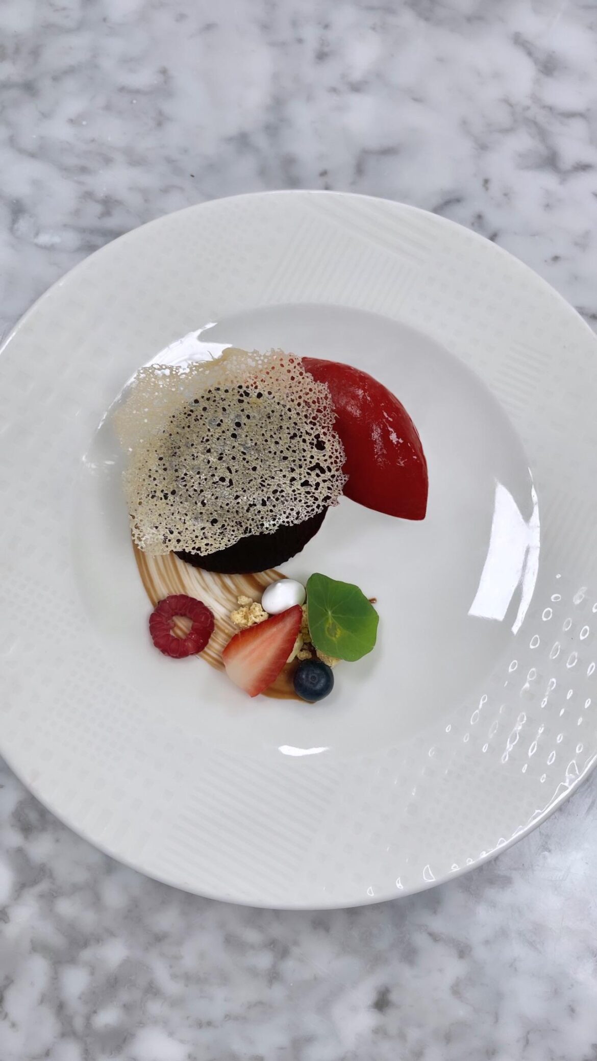 Chocolate Fondant with Raspberry Bell Pepper Sorbet