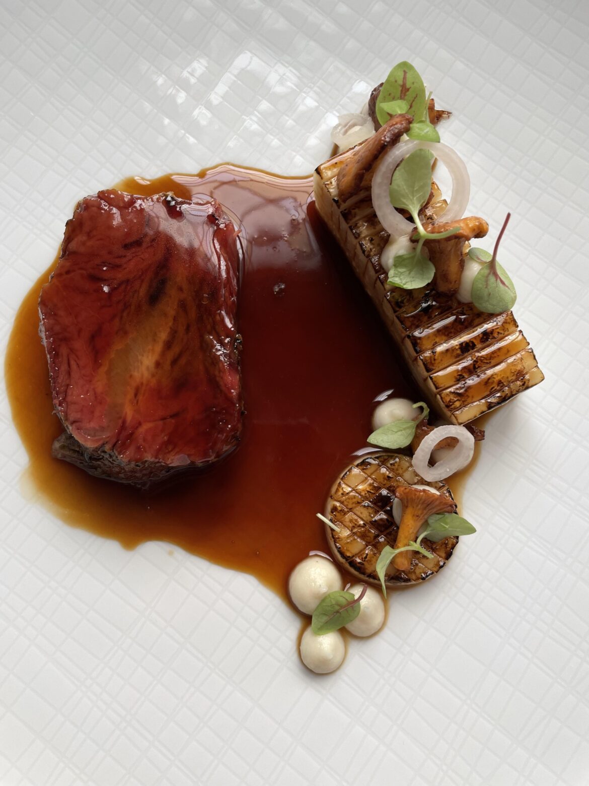 [Homemade] Flat iron steak- caramelized soy jus - celeriac- chantarelle mushroom and shallots