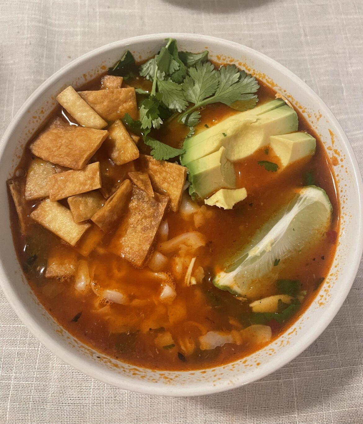 My partner wasn’t feeling well so I made Tortilla Soup