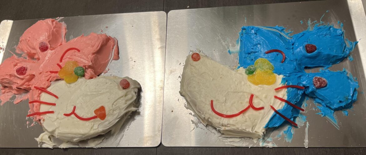 Vintage style cartoon character cakes. I’m still learning how to frost evenly.