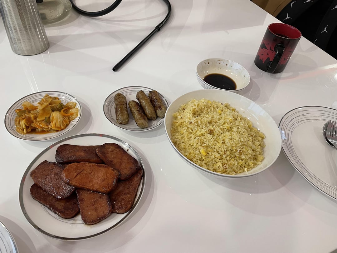 Homemade Filipino Brunch Garlic Egg Fried Rice W/ Chicken Longanisa