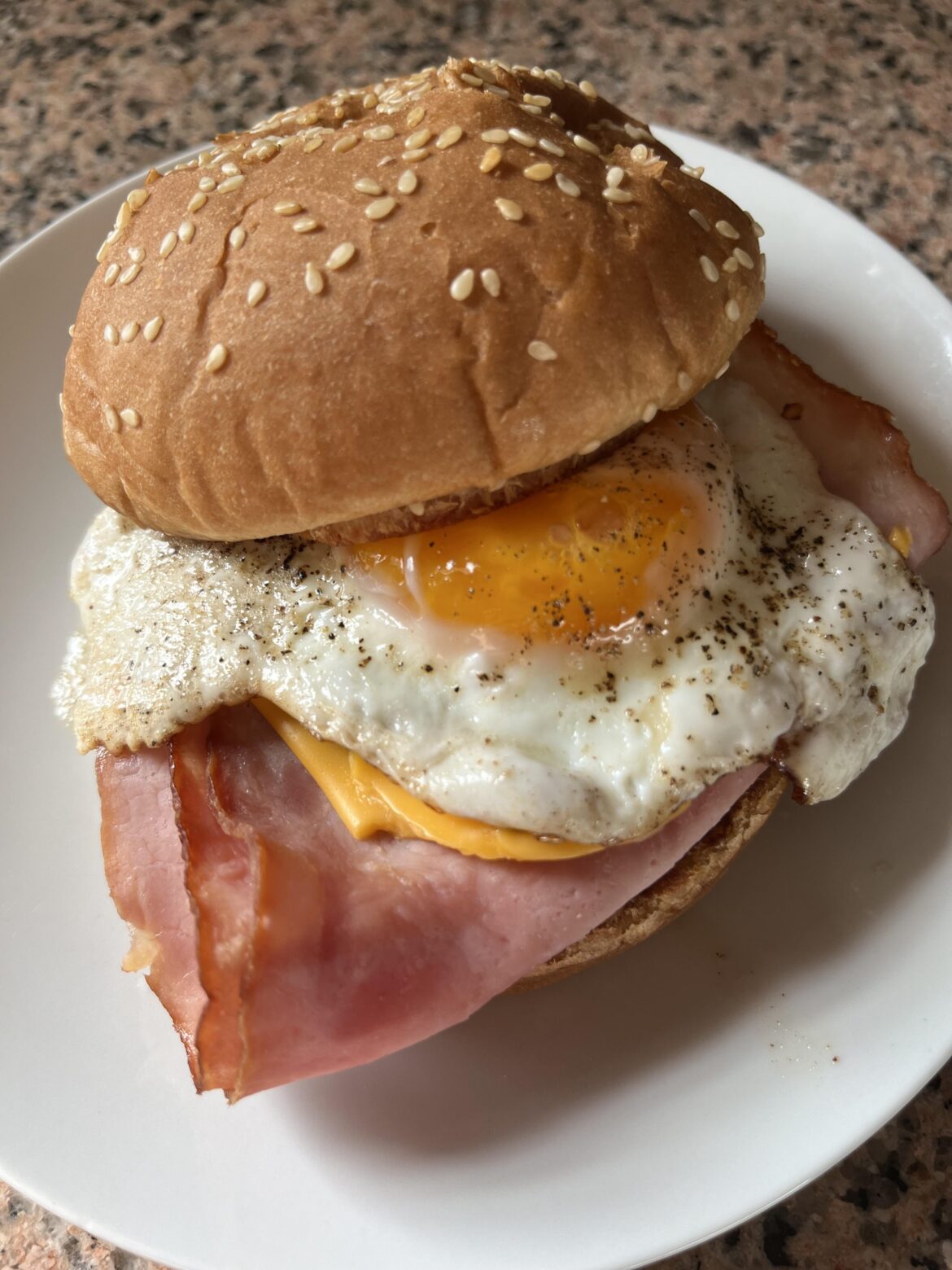 Farm egg, cherrywood smoked ham and cheese