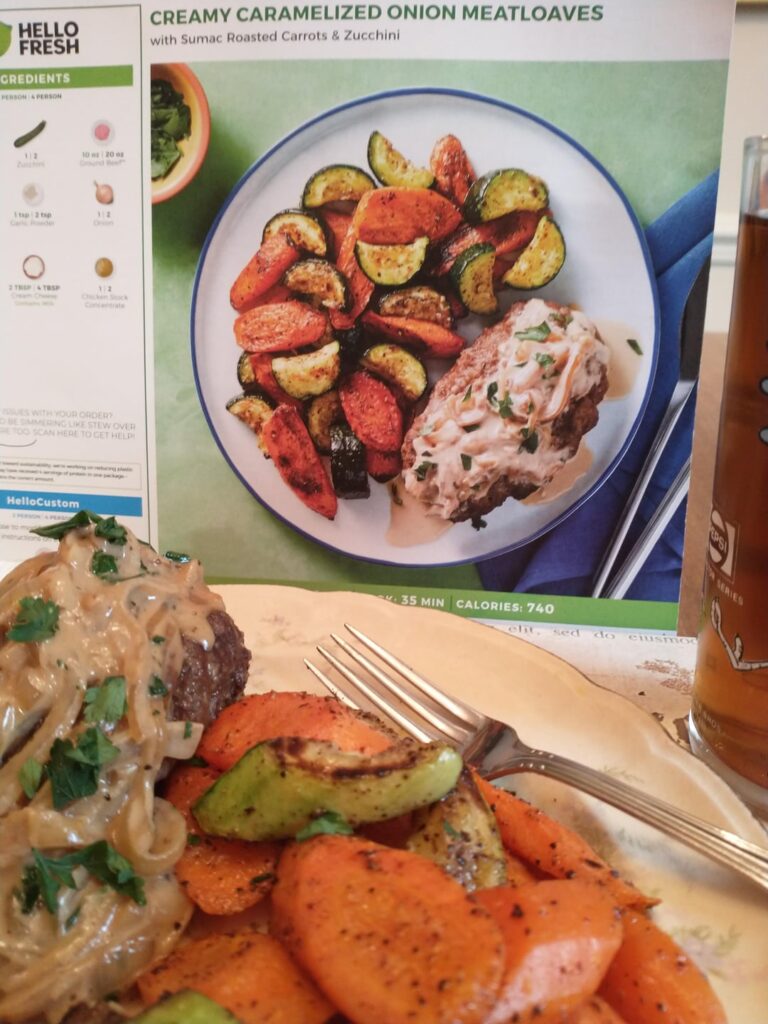 Delicious: Creamy Caramelized Onion Meatloaves with Sumac-Roasted Carrots & Zucchini