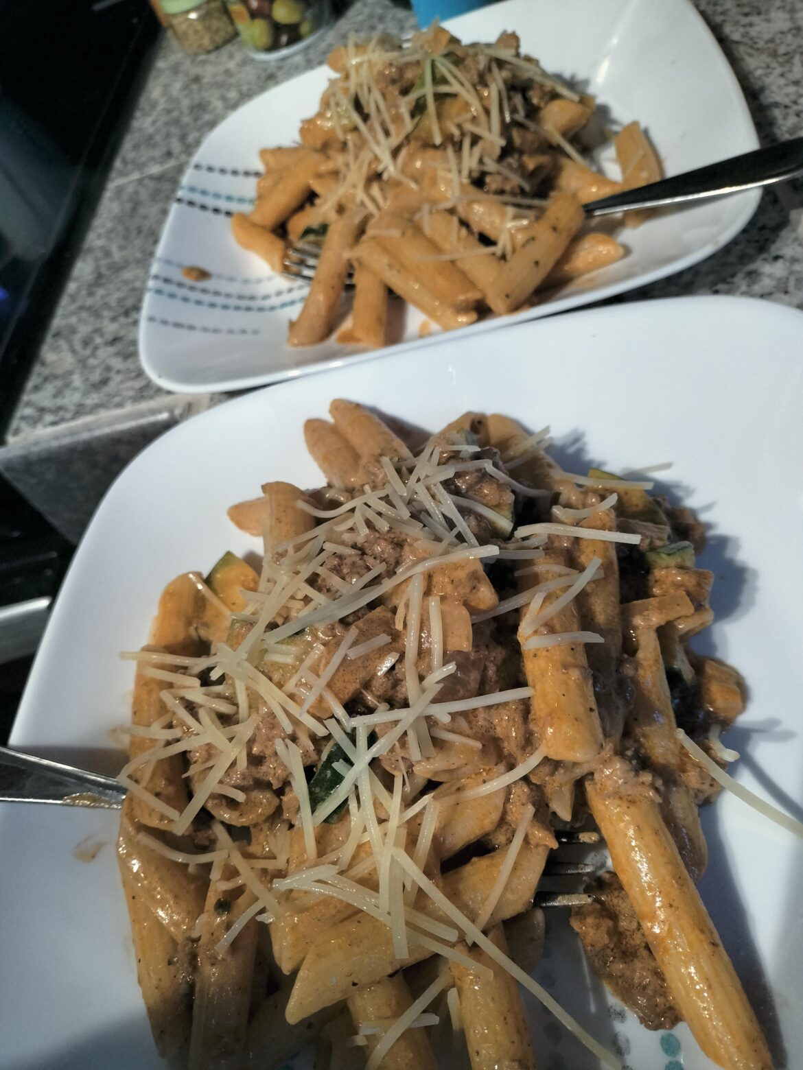 Penne beef and zucchini ragu