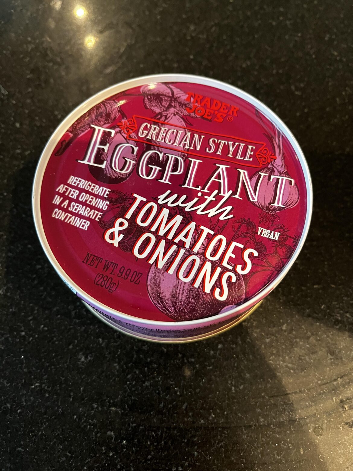 This tin of stewed eggplant from trader joe's has amazing umami flavor! Blend with a pasta sauce for an instant slow-cooked tasting ragu, cook it into a pot of rice, or use it as-is for a quick & easy Moussaka.